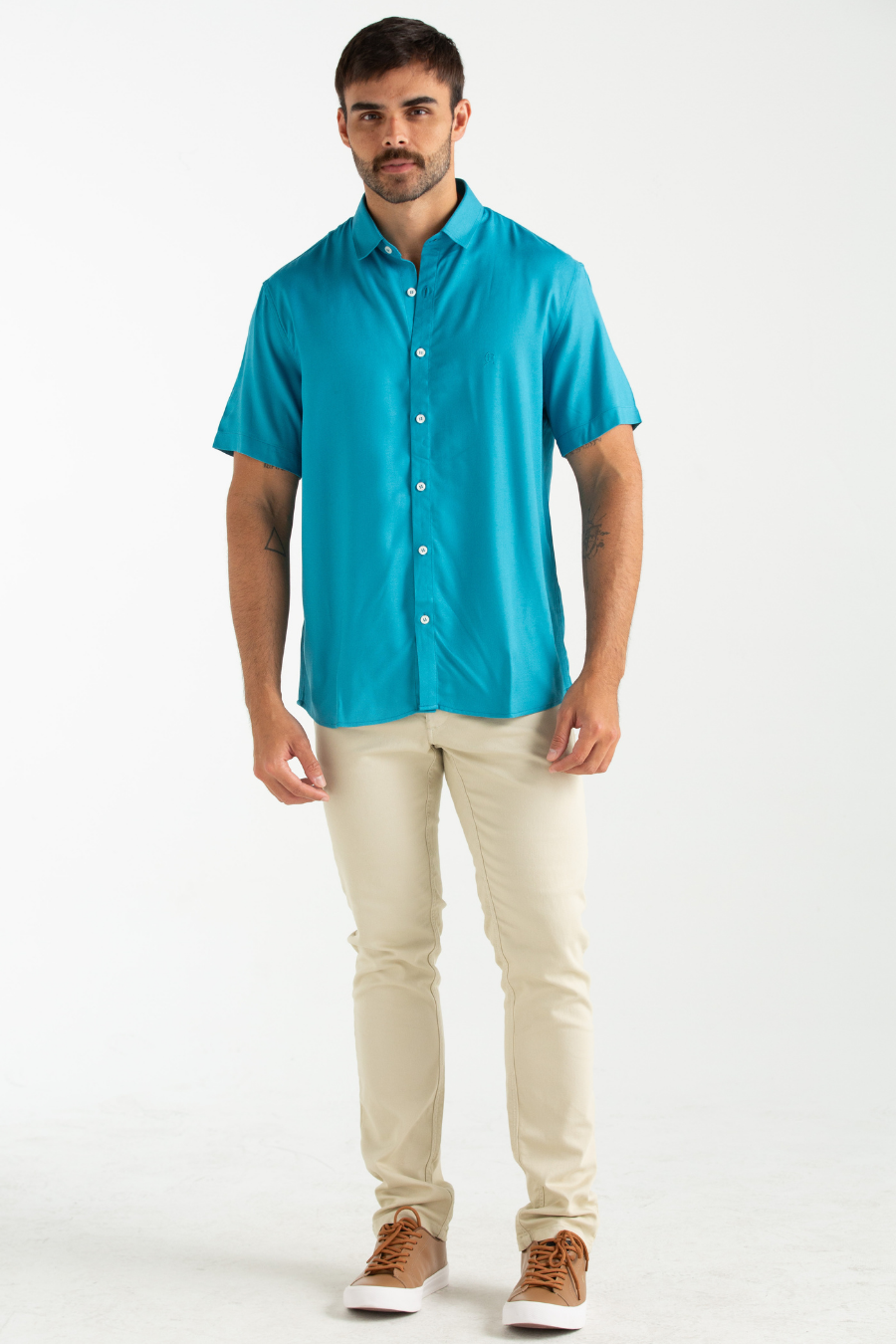 CAMISA MANGA CURTA TEC. LISO VIKING AZUL PETROLEO