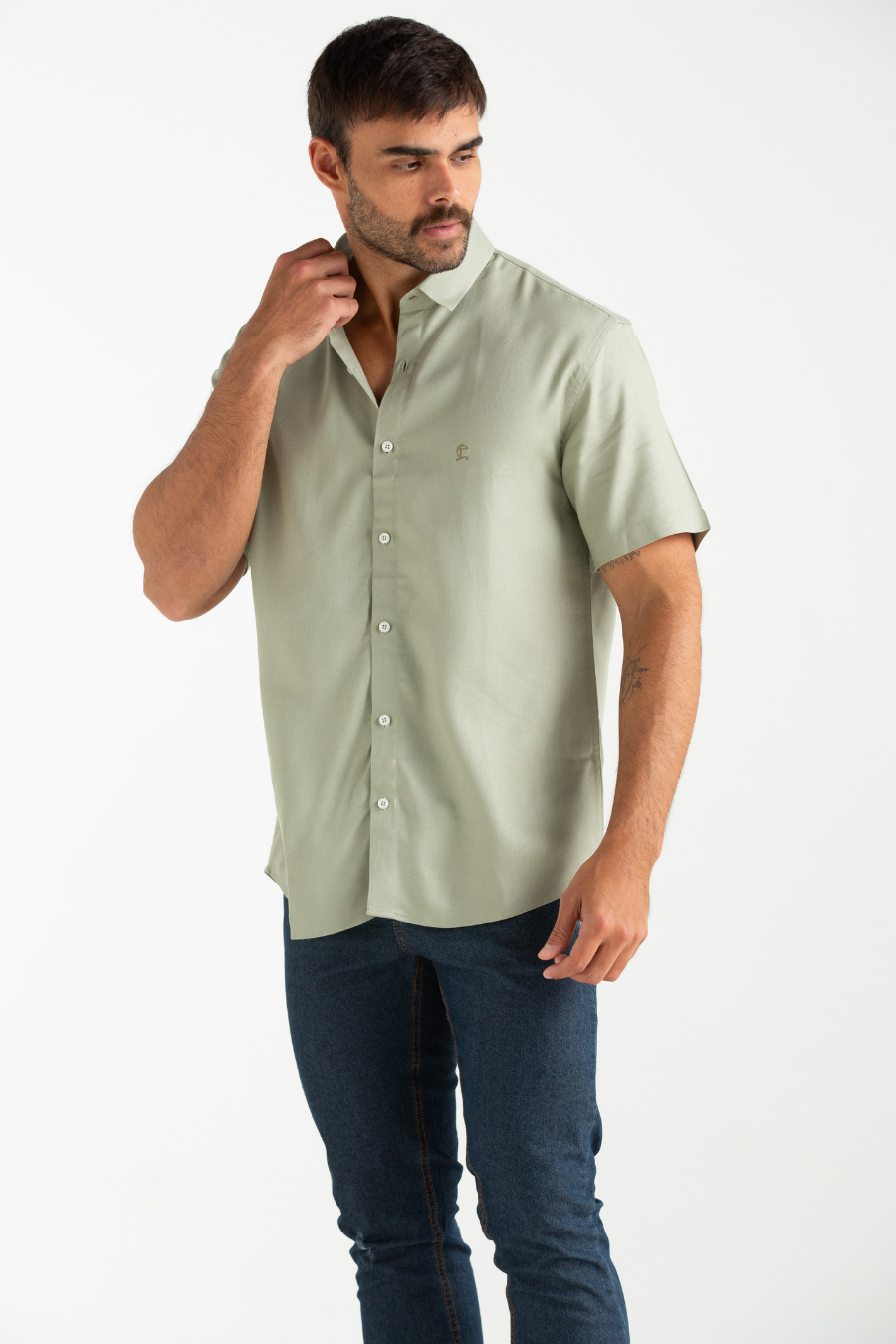 CAMISA MANGA CURTA TEC. LISO VIKING VERDE OLIVA