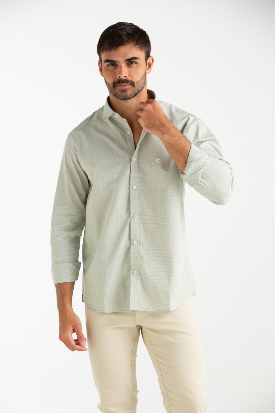 CAMISA DE TECIDO TAFETA VERDE CLARO