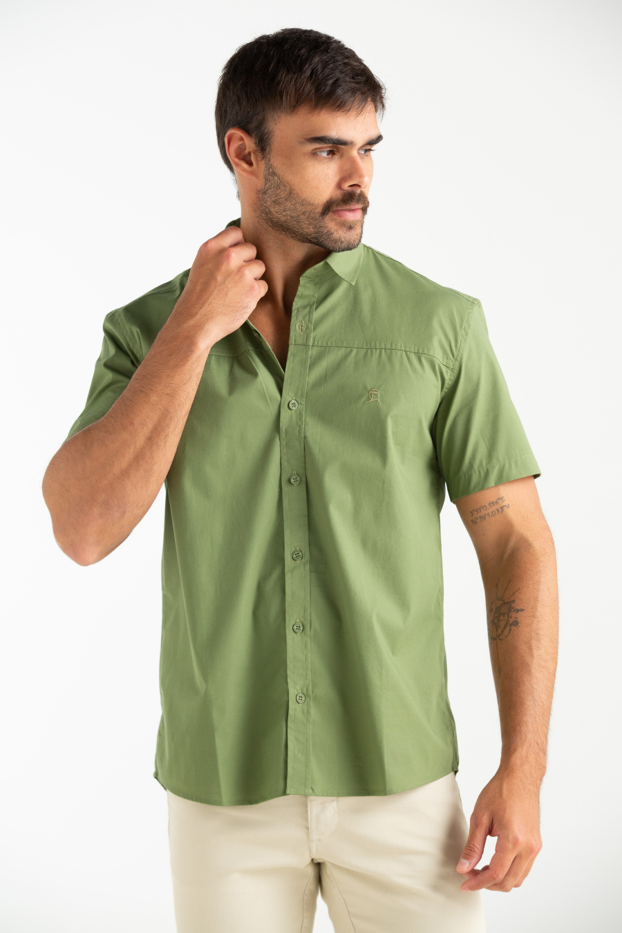 CAMISA DE TECIDO MAZZINI COM PALA VERDE MUSGO