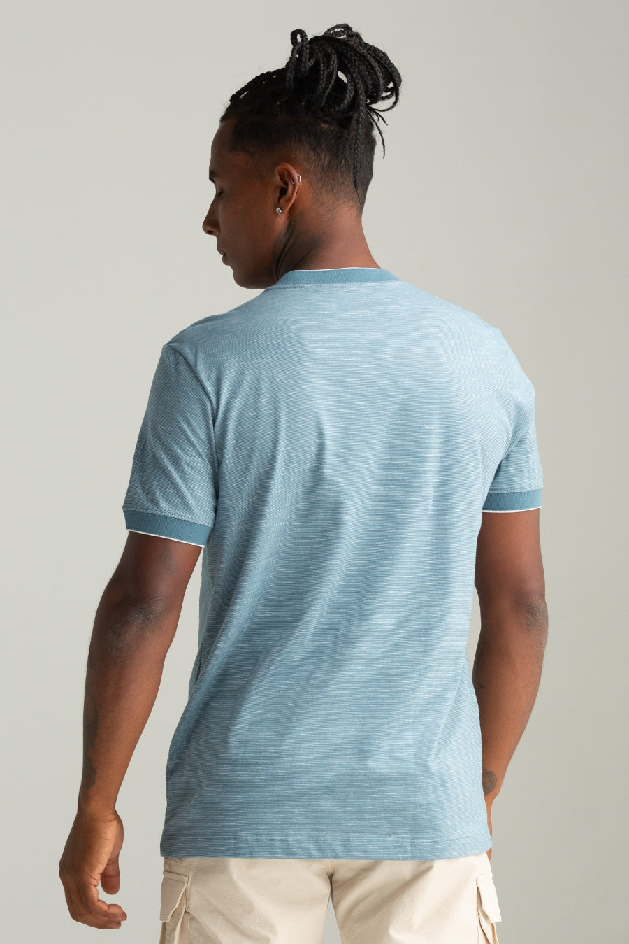 CAMISETA MALHA DIRT COM GOLA E PUNHO AZUL PETROLEO