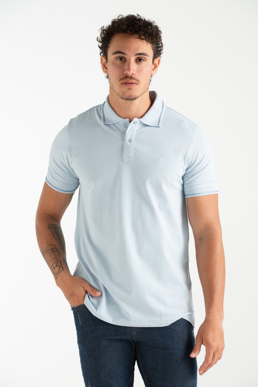 POLO PIQUET FLORA AZUL CLARO