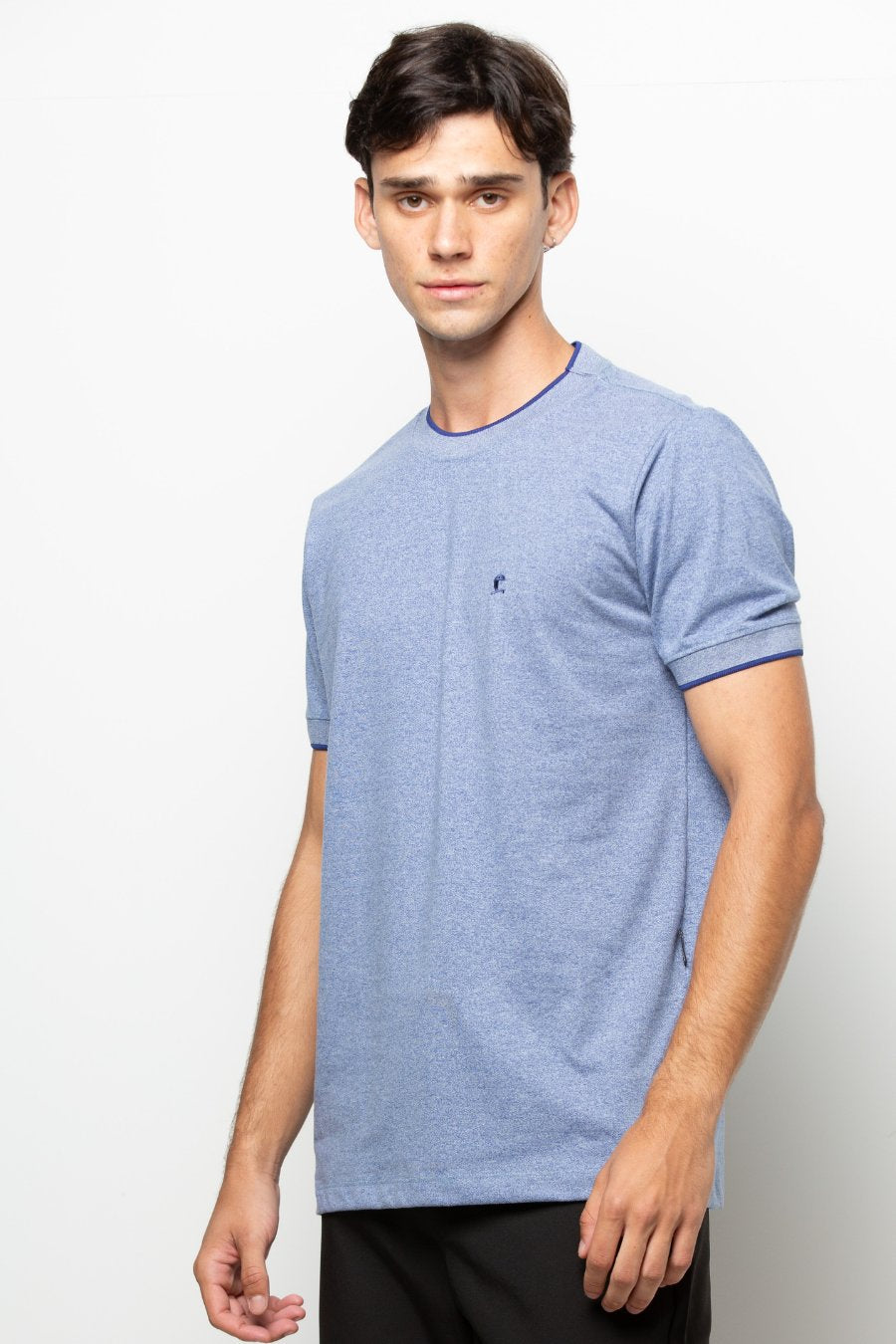 CAMISETA MOLINE COM GOLA E PUNHO MARINHO