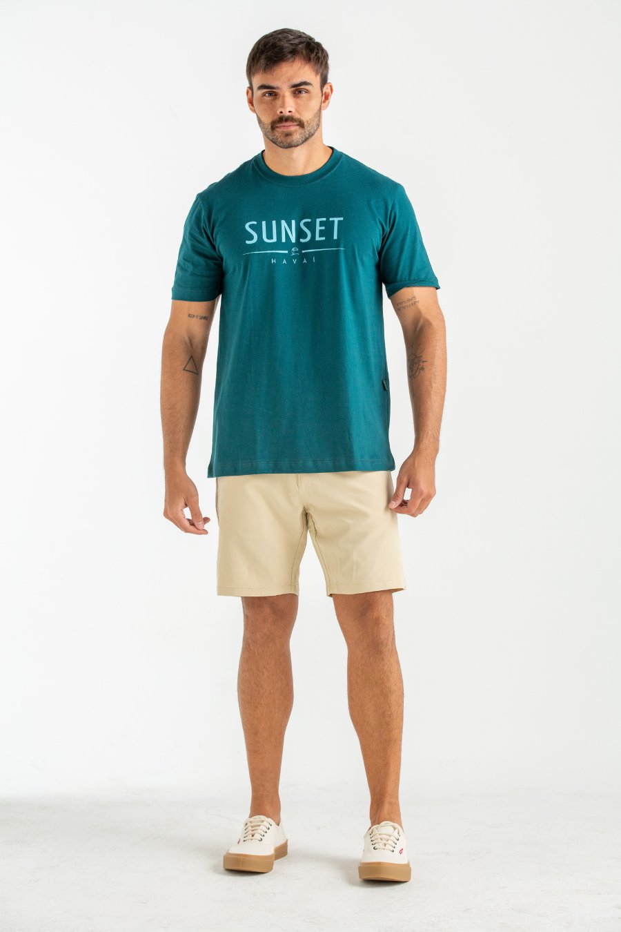 CAMISETA COM SILK SUNSET VERDE PETROLEO