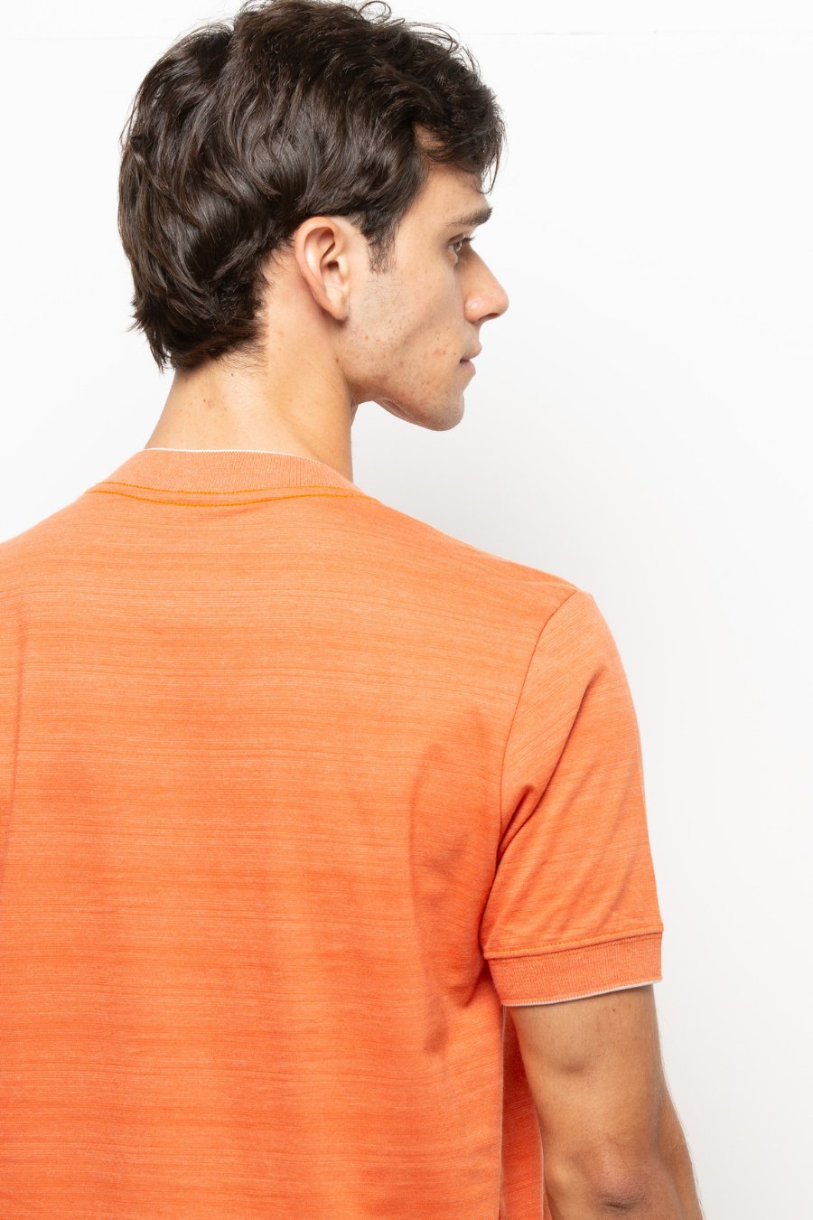 CAMISETA SUNSET COM GOLA E PUNHO TELHA