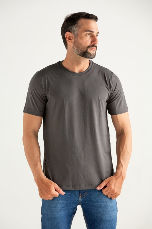 CAMISETA BASICA SLIM PIMA GRID CHUMBO