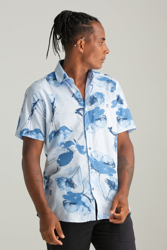 CAMISA DE TECIDO ESTAMPADO AZUL