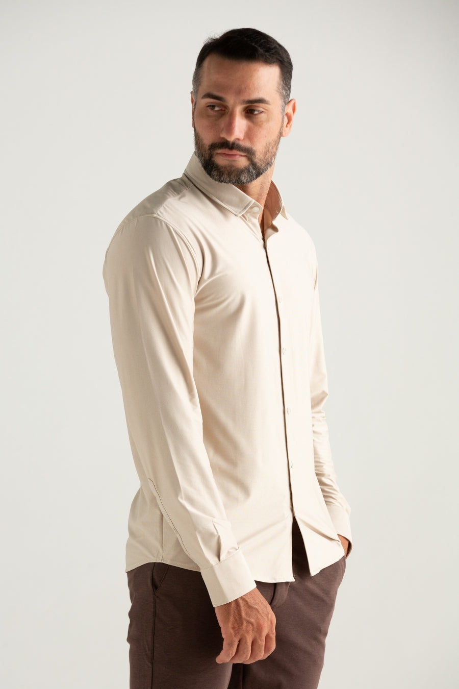 CAMISA MANGA LONGA TECH DOBBY CAQUI