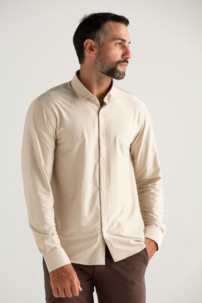 CAMISA MANGA LONGA TECH DOBBY CAQUI