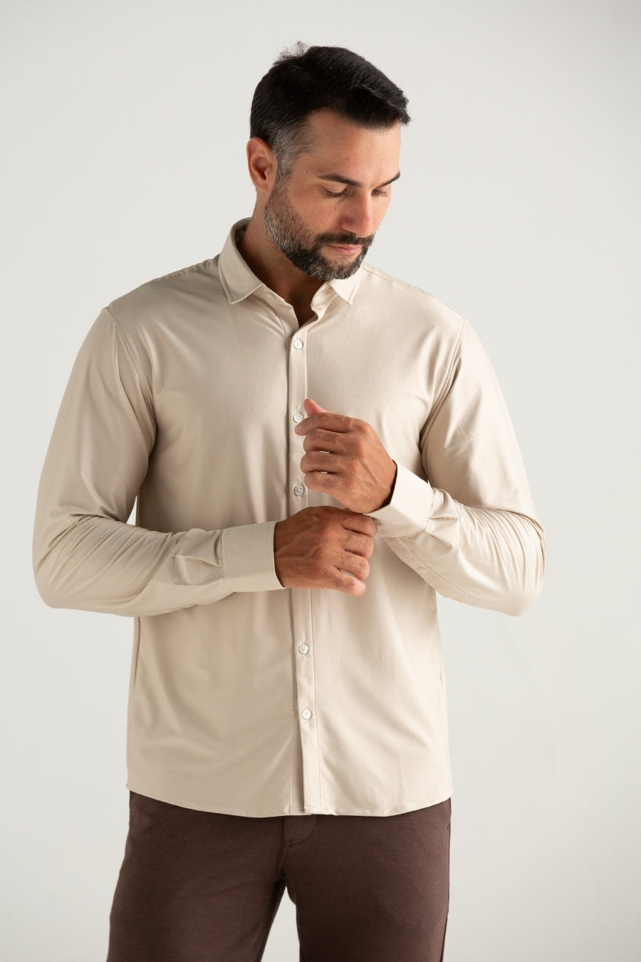 CAMISA MANGA LONGA TECH DOBBY CAQUI