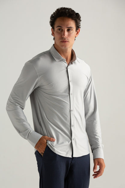 CAMISA MANGA LONGA TECH DOBBY CINZA