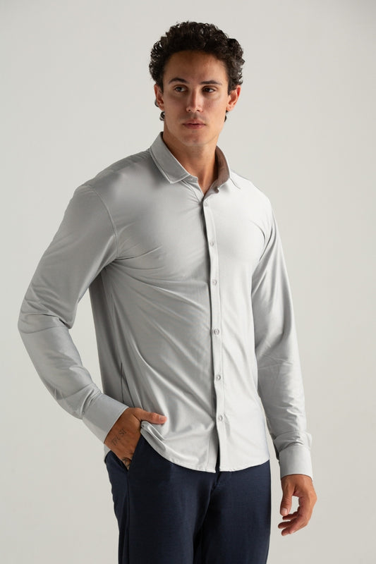 CAMISA MANGA LONGA TECH DOBBY CINZA