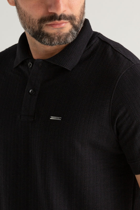 POLO TEXTURIZADO JACKARD ENROSQUEI PRETO