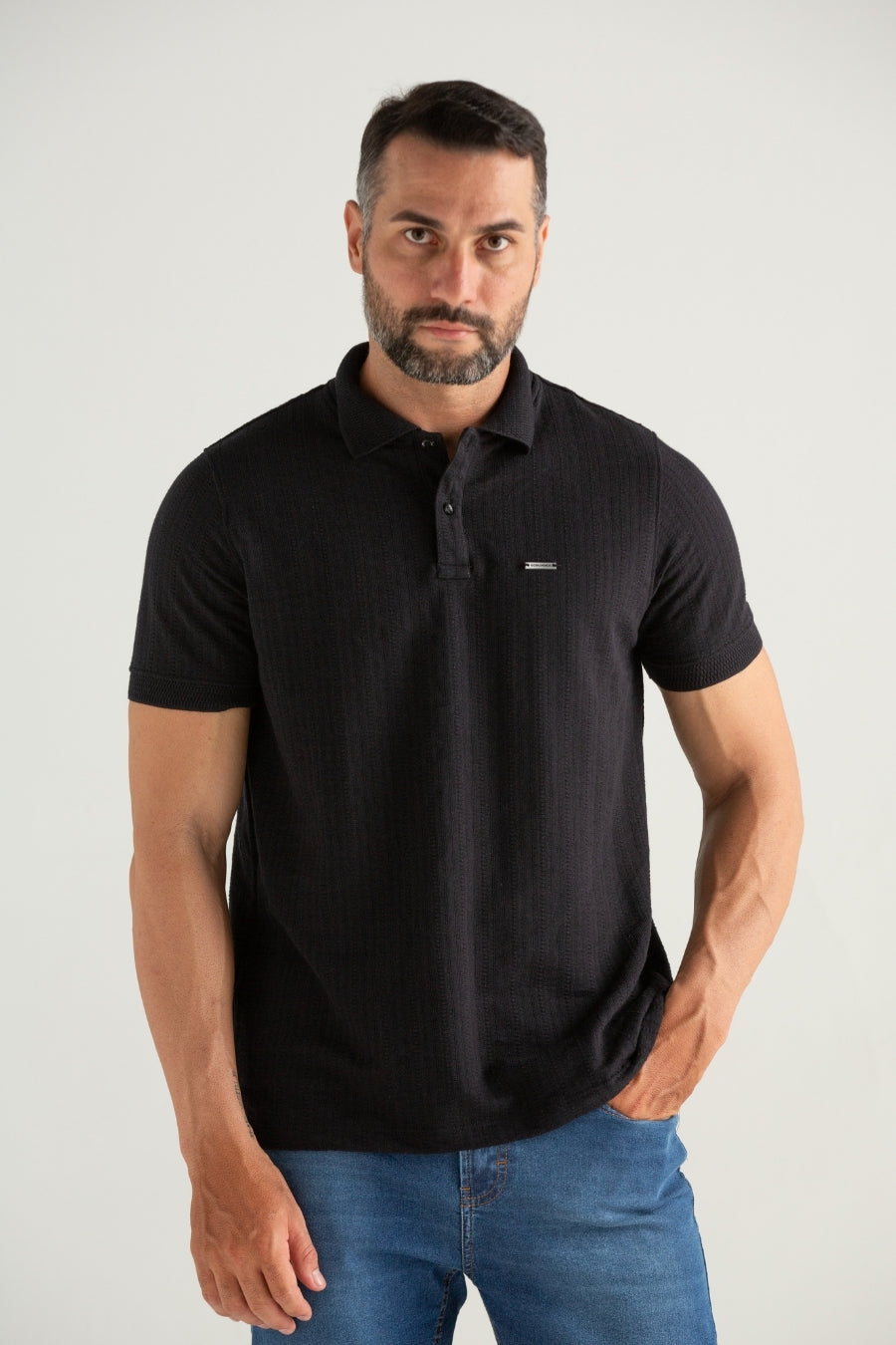 POLO TEXTURIZADO JACKARD ENROSQUEI PRETO