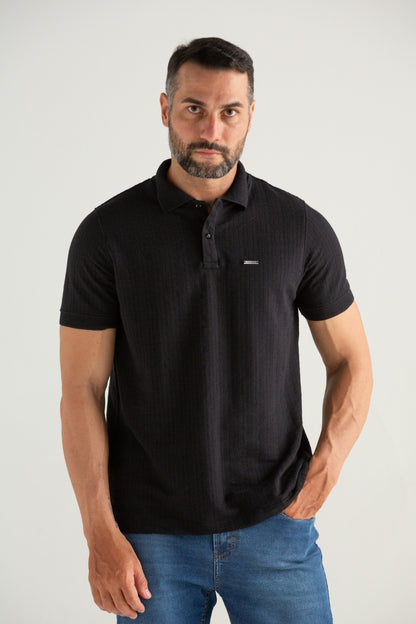 POLO TEXTURIZADO JACKARD ENROSQUEI PRETO