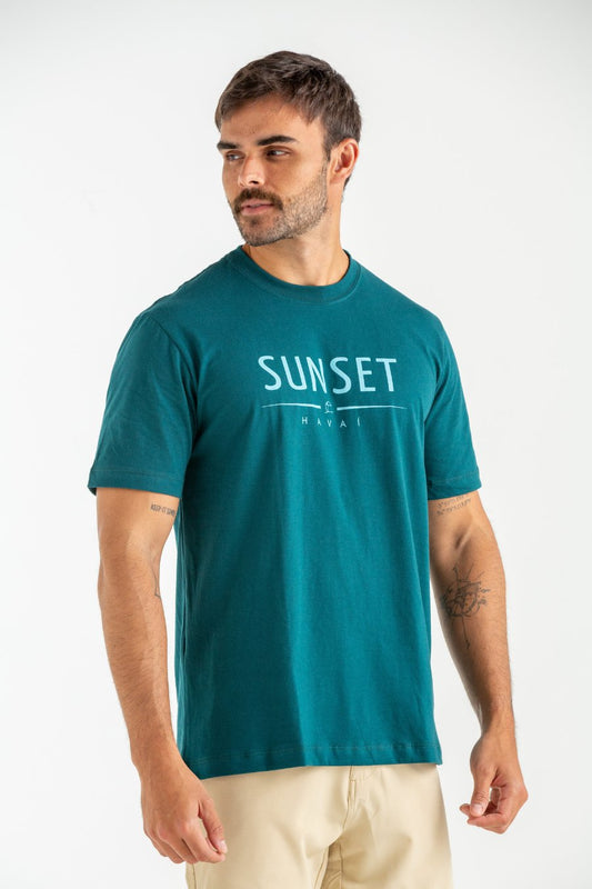 CAMISETA COM SILK SUNSET VERDE PETROLEO