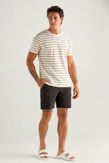 CAMISETA MALHA CANHAMO LISTRADO OFF WHITE