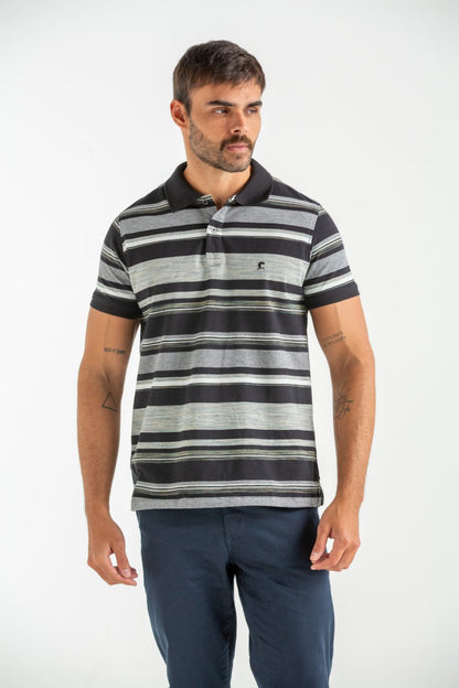 POLO PIQUET LISTRADA COM ELASTANO KANSAI PRETO