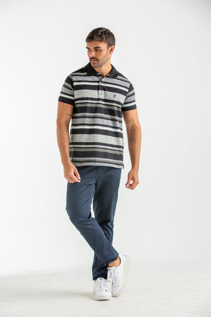 POLO PIQUET LISTRADA COM ELASTANO KANSAI PRETO