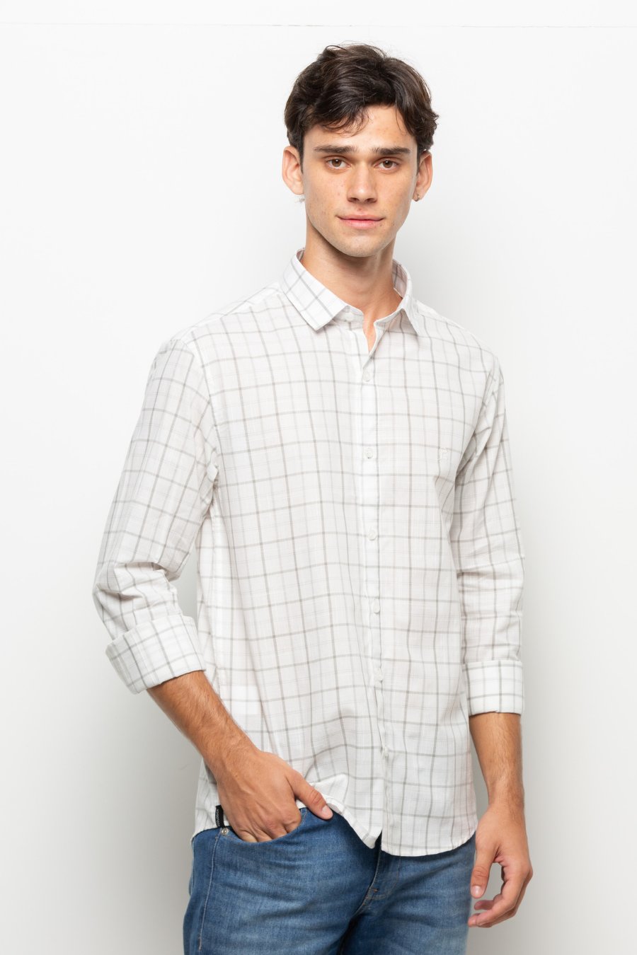 CAMISA MANGA LONGA  TEC. XADREZ BRANCO