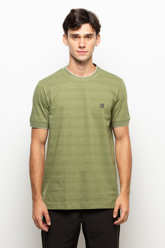 CAMISETA SUNSET COM GOLA E PUNHO VERDE