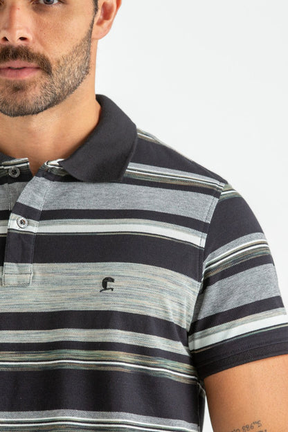 POLO PIQUET LISTRADA COM ELASTANO KANSAI PRETO